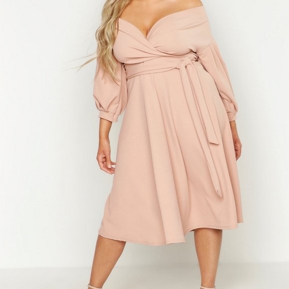 Boohoo Dresses & Skirts - Plus Off the shoulder wrap midi dress